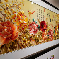Hand Embroidered Peony Framed Wall Painting