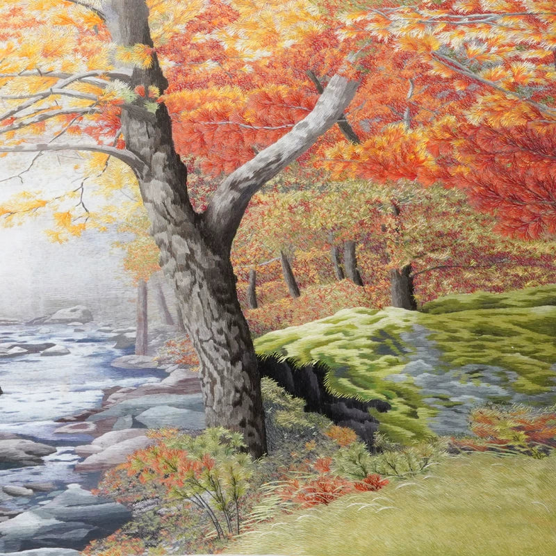 **Hand‑Stitched Embroidery** Autumn Maple Ravine‑Horizontal