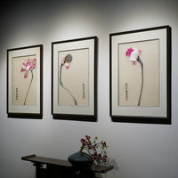 Elegant Lotus Charm‑3‑Panel Ink‑Style Wall Decor