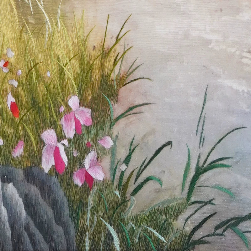**Handmade Artisan Embroidery** Vertical Autumn Lakeside Scene