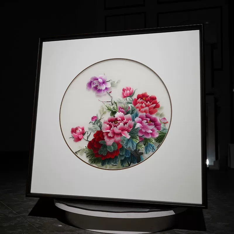 Handmade Su Embroidery - Peony Triptych