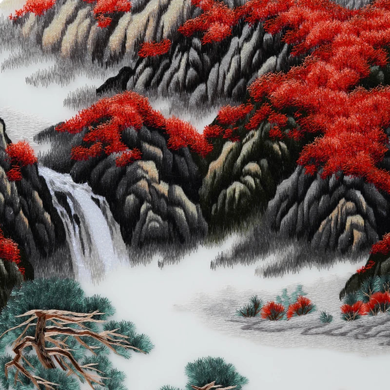 Hand‑Stitched Embroidery， Wisteria Joyful Birds, Elegant Oriental Round