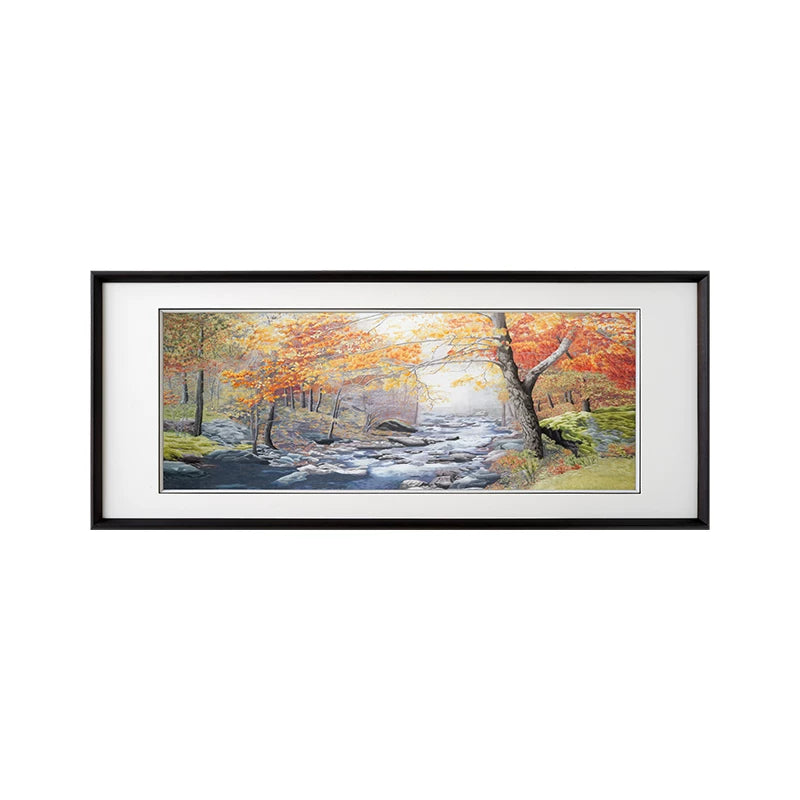 **Hand‑Stitched Embroidery** Autumn Maple Ravine‑Horizontal