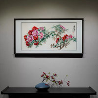 Silk Embroidery Chinese Peony Flower Wall Decor