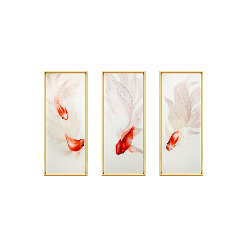 Lucky Surplus‑3‑Panel Red Goldfish Wall Decor