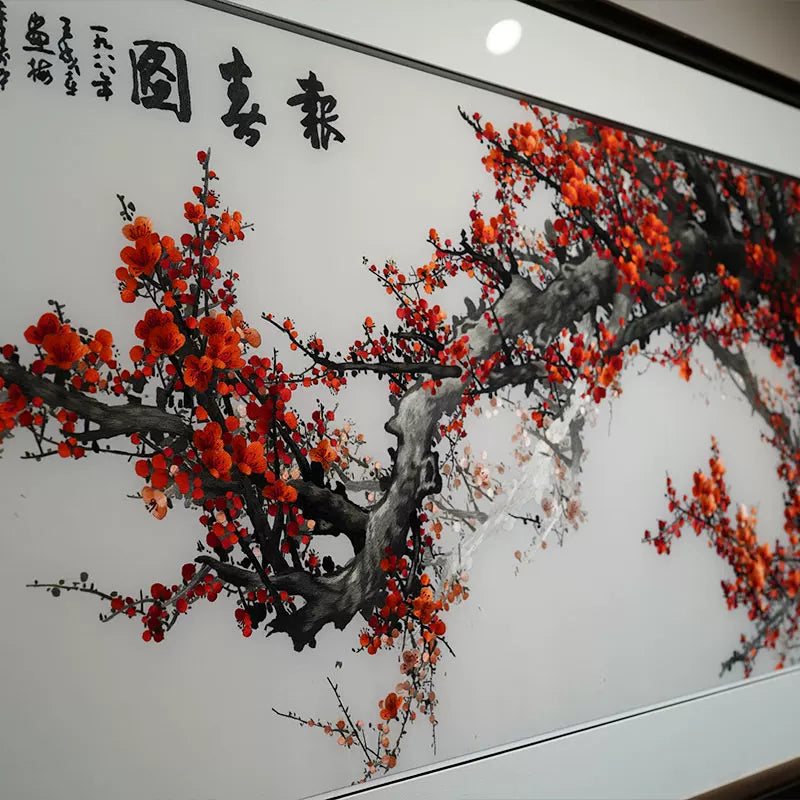 Chinese Silk Embroidery Plum Flower Wall Painting