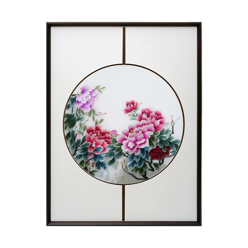 Handmade Su Embroidery - Peony Triptych
