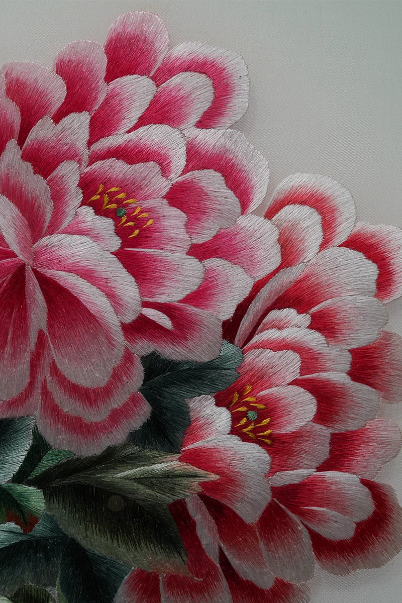Handmade Blooming Peony Framed Embroidery Art