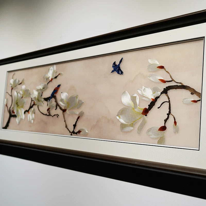 Magnolia Blessing‑Long Suzhou Embroidery Bird Wall Decor