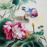Hand‑Stitched Embroidery** Lotus Pond Sweet Couple‑Square