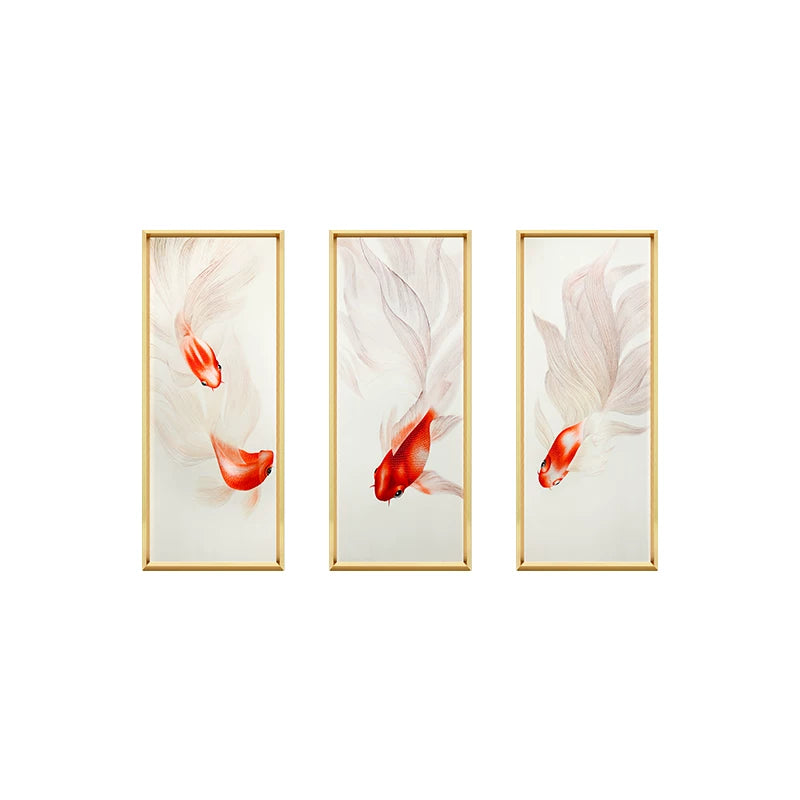 Lucky Surplus‑3‑Panel Red Goldfish Wall Decor