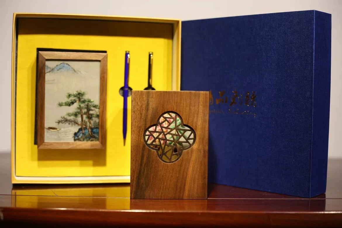 湘绣摆件紫光檀木笔筒手工刺绣双面绣创意中国风企业礼物礼品苏绣
