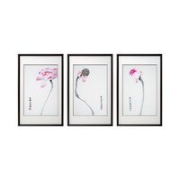 Elegant Lotus Charm‑3‑Panel Ink‑Style Wall Decor