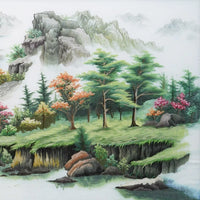 Hand‑Stitched Embroidery** Green Mountain Fortune Landscape, Elevate Your Home Style