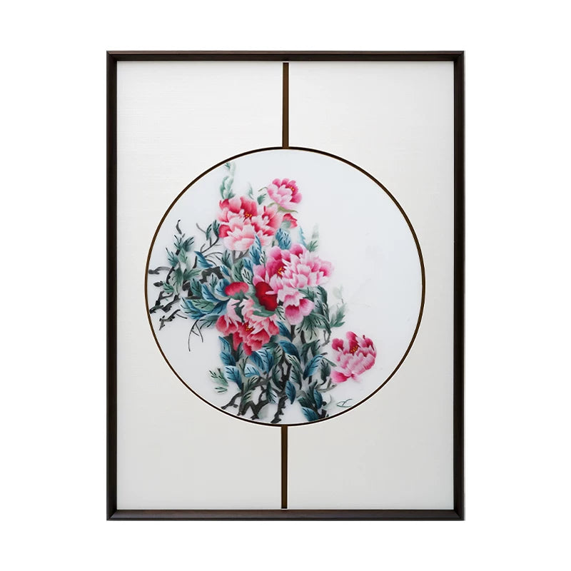 Handmade Su Embroidery - Peony Triptych
