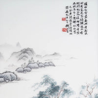 Tranquil Mountain Dwelling Hand Embroidery, Oriental Ink‑Wash Wall Art