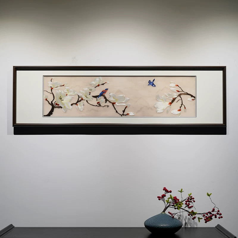 Magnolia Blessing‑Long Suzhou Embroidery Bird Wall Decor