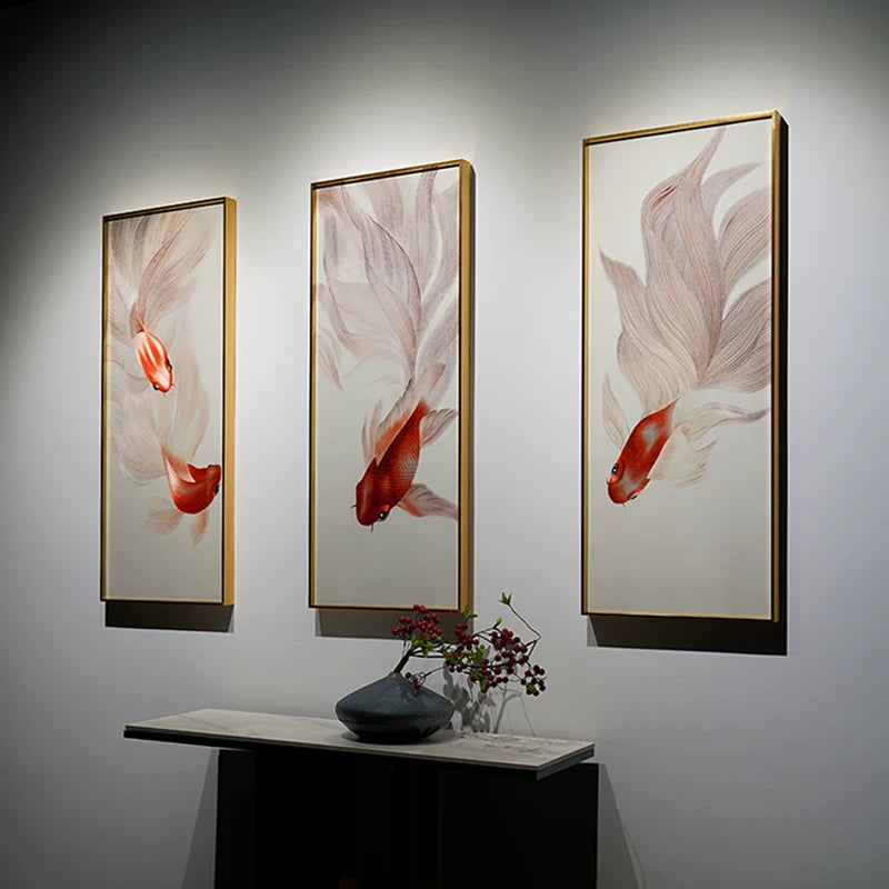 Lucky Surplus‑3‑Panel Red Goldfish Wall Decor