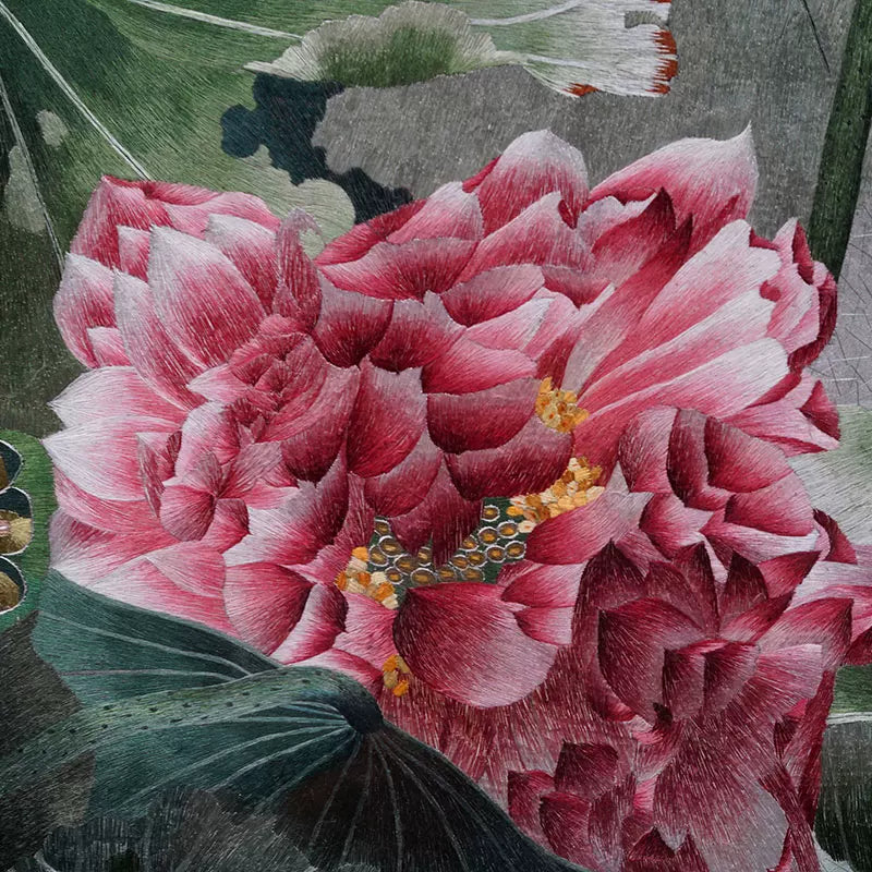 Handmade Su Embroidery - Lotus & Birds