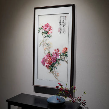 Handmade Blooming Peony Framed Embroidery Art