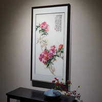 Handmade Blooming Peony Framed Embroidery Art