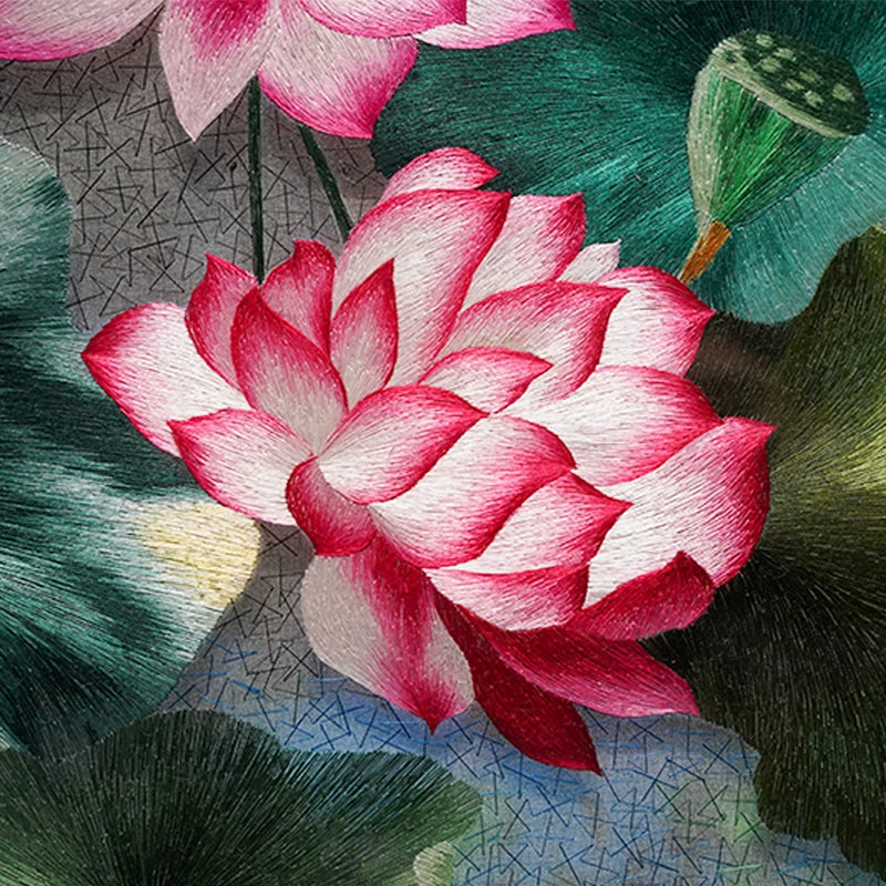 Lotus Pond Charm-Horizontal Suzhou Embroidery Wall Decor