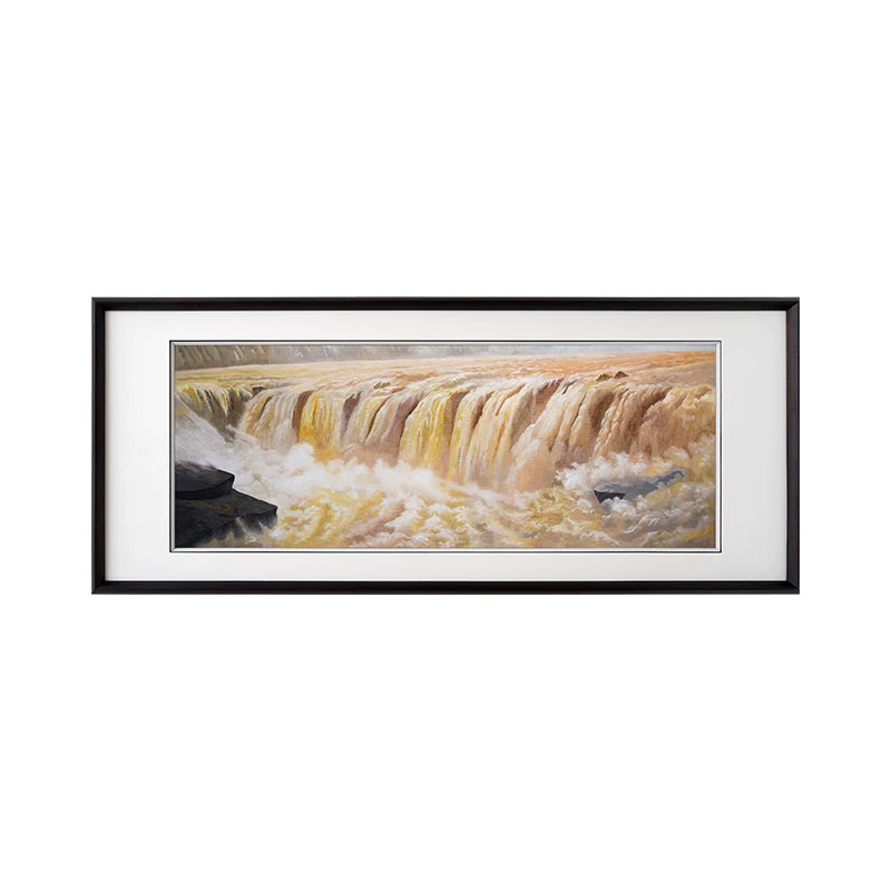 Yellow‑River Surge‑Horizontal Framed Wall Piece
