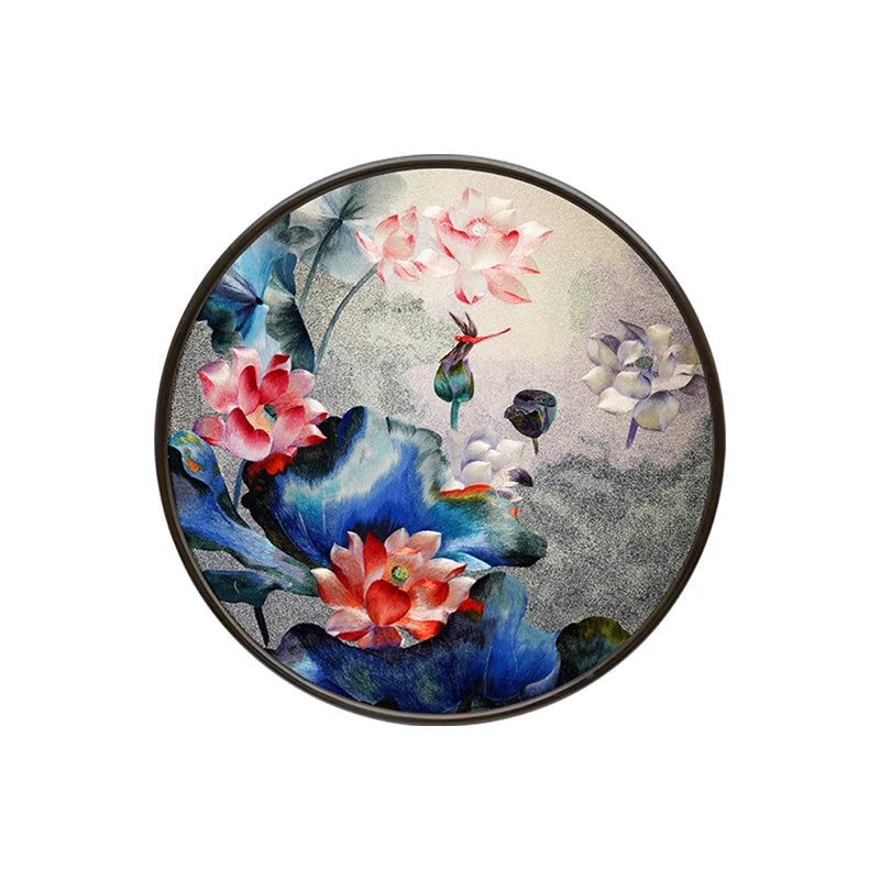**Hand‑Stitched Embroidery** Pure Lotus Charm‑Round