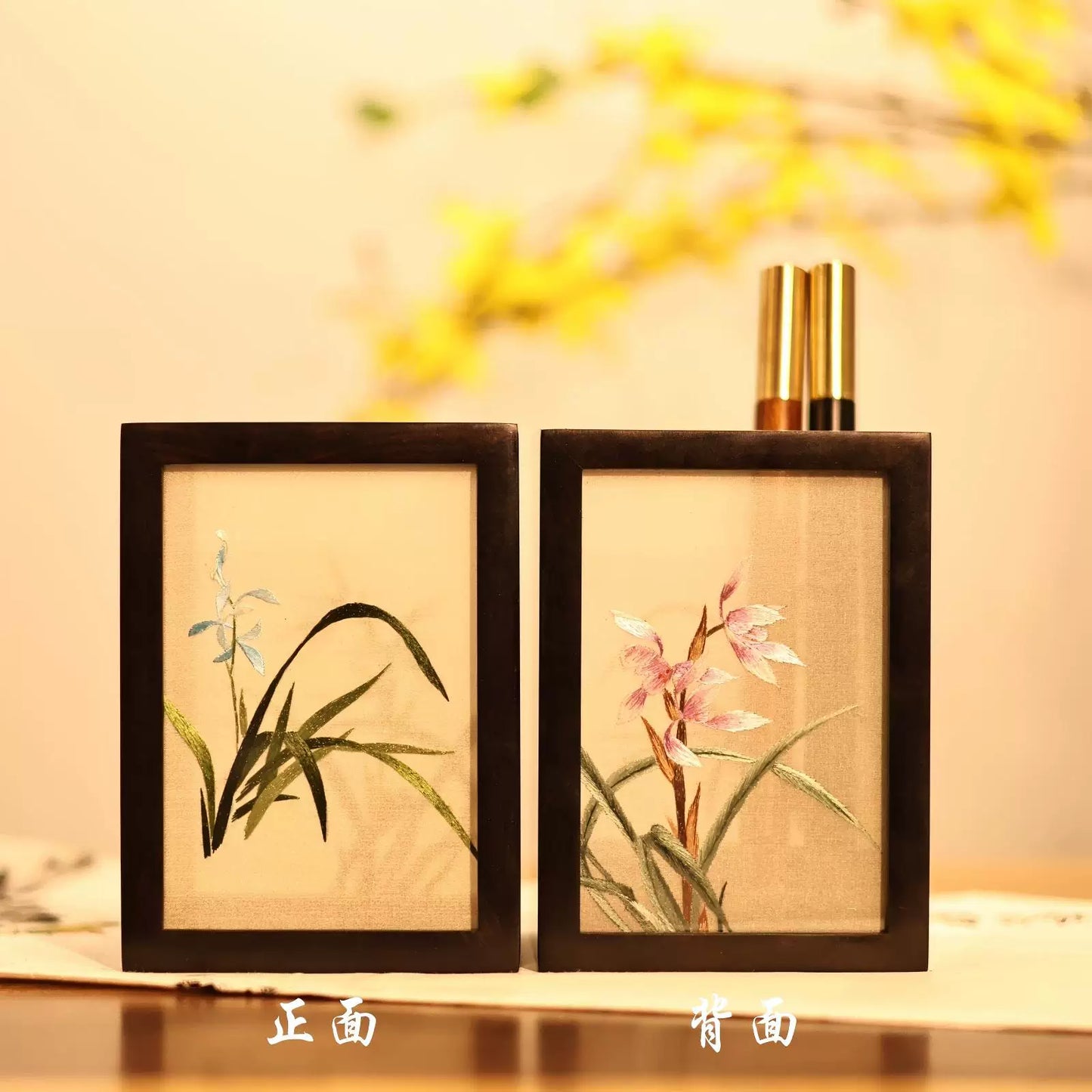 湘绣摆件紫光檀木笔筒手工刺绣双面绣创意中国风企业礼物礼品苏绣