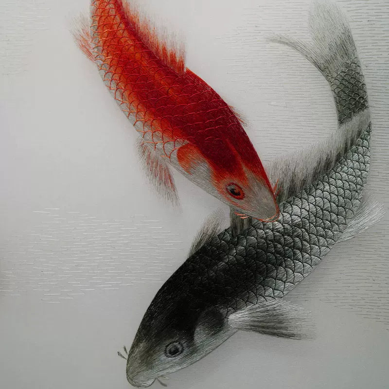 Peony Koi Prosperity Hand Embroidery