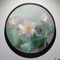 Handmade Suzhou Embroidery Round Lotus Wall Art,