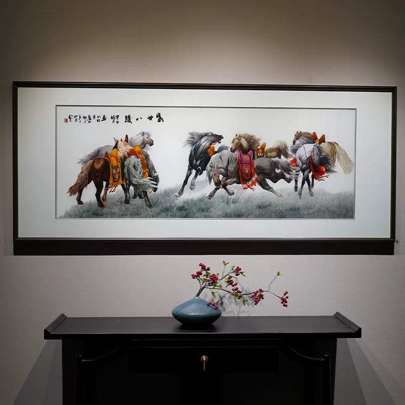 Silk Embroidery Eight Horses Prosperity Decor