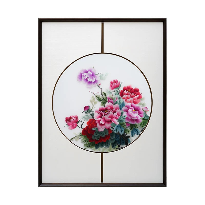 Handmade Su Embroidery - Peony Triptych