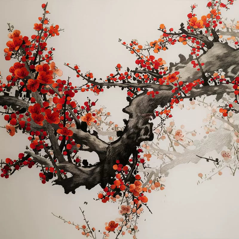 Chinese Silk Embroidery Plum Flower Wall Painting