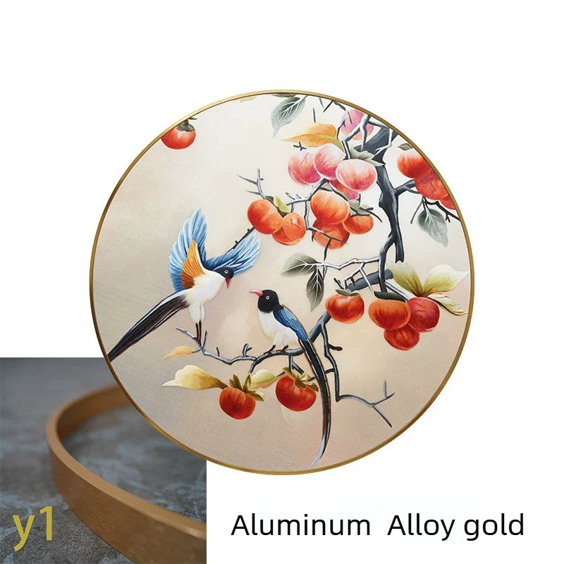 Round-Framed Suzhou Embroidery Persimmon Wall Hanging, Auspicious Chinese Art